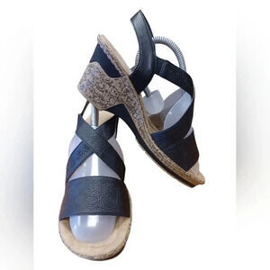 Riekers Wedge Heel  Black Embossed Strappy Leather Sandals Size 41